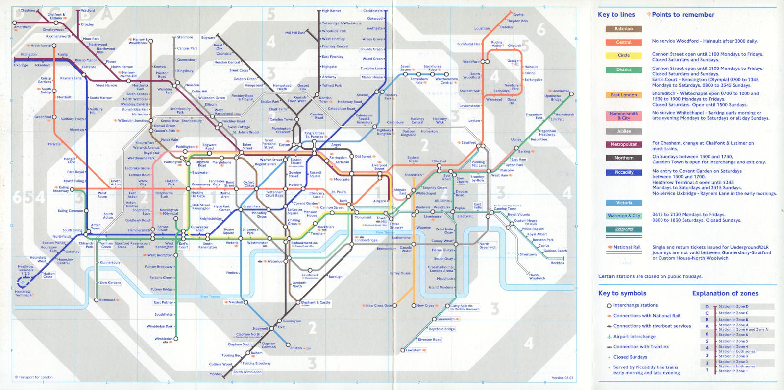 LONDON UNDERGROUND tube map. Fare zones shown. December 2002 old vintage